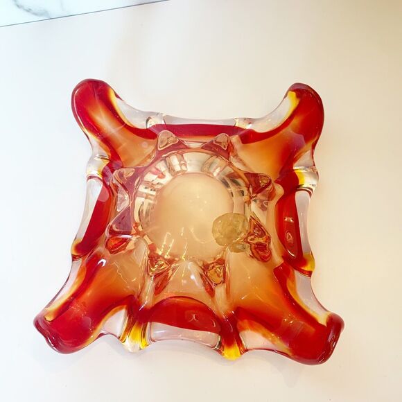 J.I. Co. Venetian Hand Blown Art Glass Bowl Red Italy Vintage Dish - Picture 3 of 5